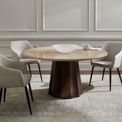 West Elm Aldrin Travertine Round Dining Table (60")
