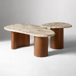 West Elm Alora Solid Wood & Marble Nesting Coffee Tables (23"–44")