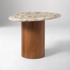 West Elm Alora Solid Wood & Marble Side Table (22")