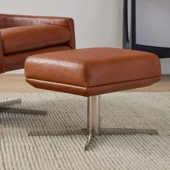 West Elm Austin Leather Swivel Chair & Ottoman Set