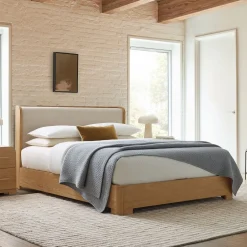 West Elm Ava Cerused Wood & Upholstered Bed