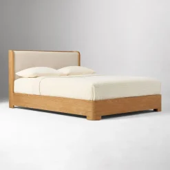 West Elm Ava Cerused Wood & Upholstered Bed