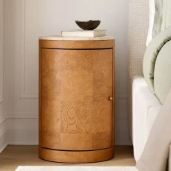 West Elm Beaux Travertine & Burl Wood Nightstand (14")