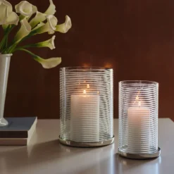 West Elm Billy Cotton Modern Metal Glass Hurricane