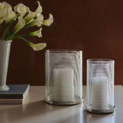 West Elm Billy Cotton Modern Metal Glass Hurricane