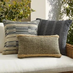 West Elm Black & Natural Woven Outdoor Pillow Set