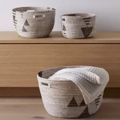 West Elm Black/White Graphic Woven Baskets (Set of 3)