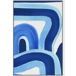 West Elm Blue Layered Curves Framed Canvas Wall Art