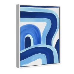 West Elm Blue Layered Curves Framed Canvas Wall Art