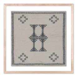 West Elm Blue Motif Twill Textile Art Framed Wall Art