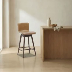 West Elm Boulder Leather Swivel Counter Stool