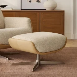West Elm Bowden Fabric & Leather Swivel Ottoman