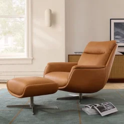 West Elm Bowden Leather Swivel Chair & Ottoman Set