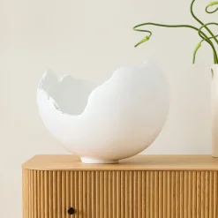 West Elm Burled Glossy White Bowl