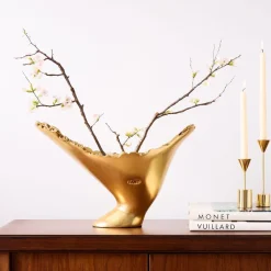 West Elm Burled Gold Leaf Vase