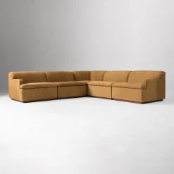 West Elm Calvin Leather 5-Piece L-Shaped Sectional (113")