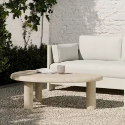 West Elm Cannellini Faux Travertine Outdoor Coffee Table (47")