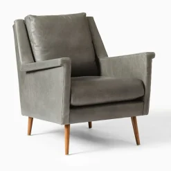West Elm Carlo Leather Mid-Century Chair - Wood Legs