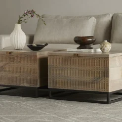 West Elm Carved Mango Wood Storage Coffee Table (24")