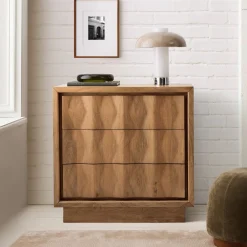 West Elm Carved Pattern Solid Wood 3-Drawer Dresser (35")