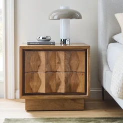 West Elm Carved Pattern Solid Wood Nightstand (26")