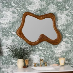 West Elm Carved Wood Irregular Mirror