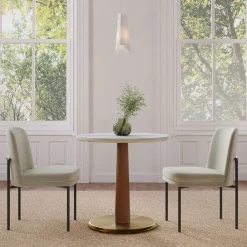 West Elm Claire Restaurant Dining Table - Porcelain w/ Protective Metal Bumper - Round