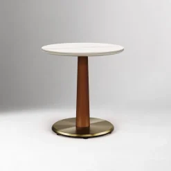 West Elm Claire Restaurant Dining Table - Porcelain w/ Protective Metal Bumper - Round
