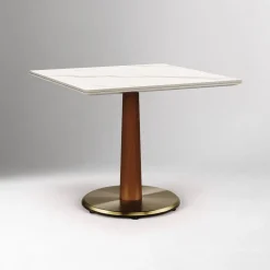 West Elm Claire Restaurant Dining Table - Porcelain w/ Protective Metal Bumper - Square