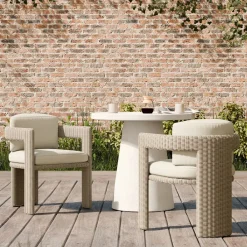 West Elm Concrete Pedestal Outdoor Dining Table (32"–60") & Westport Barrel Dining Chairs Set