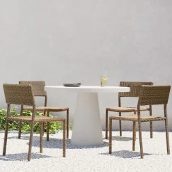 West Elm Concrete Pedestal Outdoor Round Dining Table (32"–60") & Westport Stacking Side Dining Chairs Set