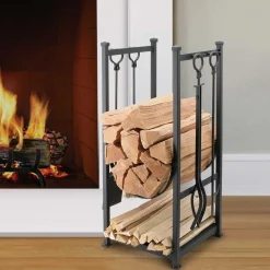 West Elm Contemporary Fireplace Log Holder & Tool Duo