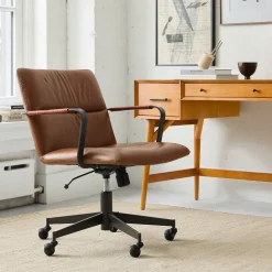 West Elm Cooper Mid-Century Leather Swivel Office Chair