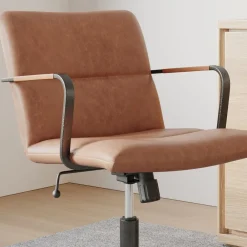 West Elm Cooper Mid-Century Leather Swivel Office Chair