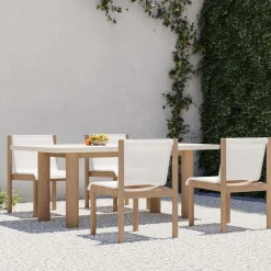 West Elm Cusco Outdoor Concrete Dining Table (74") & Stacking Dining Chairs Set