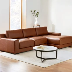 West Elm Dalton Leather 2-Piece Chaise Sectional (111"–121")
