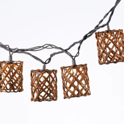 West Elm Decorative 10-Piece Rattan String Lights - Cylinder