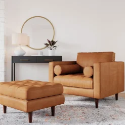 West Elm Dennes Leather Chair & Ottoman Set