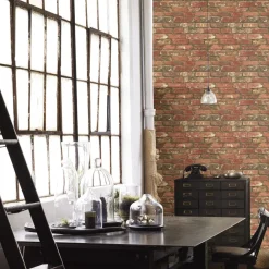 West Elm Distressed Red Brick Wallpaper
