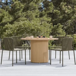 West Elm Ellington Outdoor Terrawood Round Dining Table & Oceana Side Dining Chairs Set