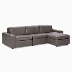 West Elm Enzo Leather 3-Piece Reclining Chaise Sectional w/ Storage (108")