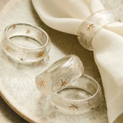 West Elm Etched Glass Snowflake Napkin Ring Sets