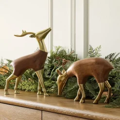 West Elm Eugene Wood & Brass Deer Object