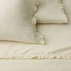 West Elm European Flax Linen Ruffle Sheet Set