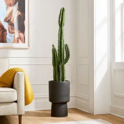 West Elm Faux Potted Cactus Plant & Medium Bishop Planter Bundle