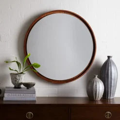 West Elm Floating Round Wood Wall Mirror
