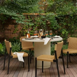 West Elm Fluted Outdoor Bistro Table (44") & Ventura Stacking Dining Chairs Set