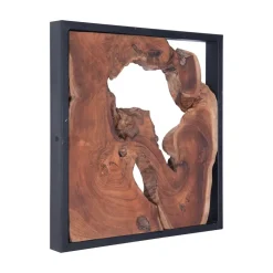 West Elm Framed Slice Teak Wood Dimensional Wall Art