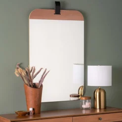 West Elm Frameless Wood Accent Wall Mirror w/ Strap