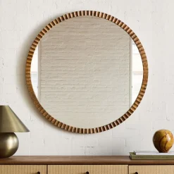 West Elm Frida Fluted Wood Round Wall Mirror